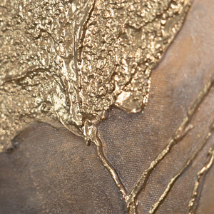 Lienzo enmarcado "Resplandores en las nubes" – Flores abstractas en tonos dorados