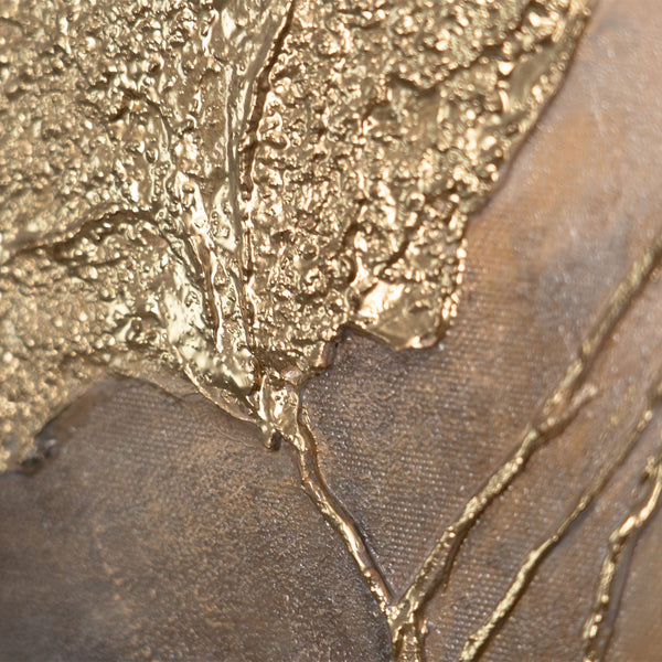 Lienzo enmarcado "Resplandores en las nubes" – Flores abstractas en tonos dorados