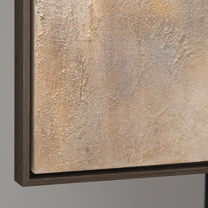 Lienzo enmarcado "Resplandores en las nubes" – Flores abstractas en tonos dorados