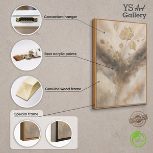 Lienzo enmarcado "Resplandores en las nubes" – Flores abstractas en tonos dorados