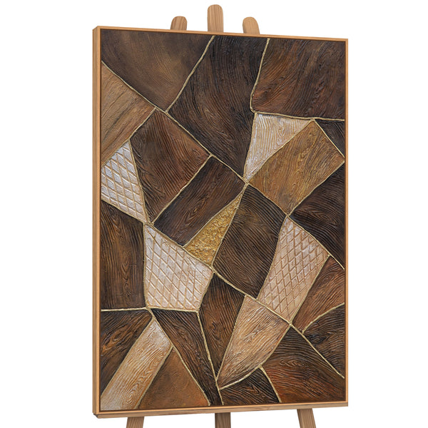 Cuadro abstracto «Geometría del oro» – Arte mural moderno con marco