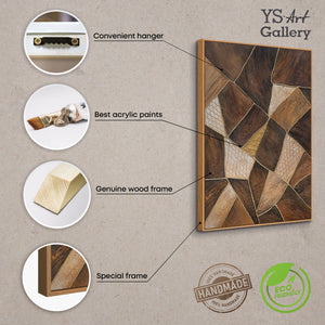 Cuadro abstracto «Geometría del oro» – Arte mural moderno con marco