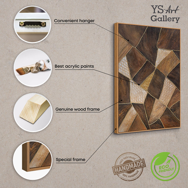 Cuadro abstracto «Geometría del oro» – Arte mural moderno con marco