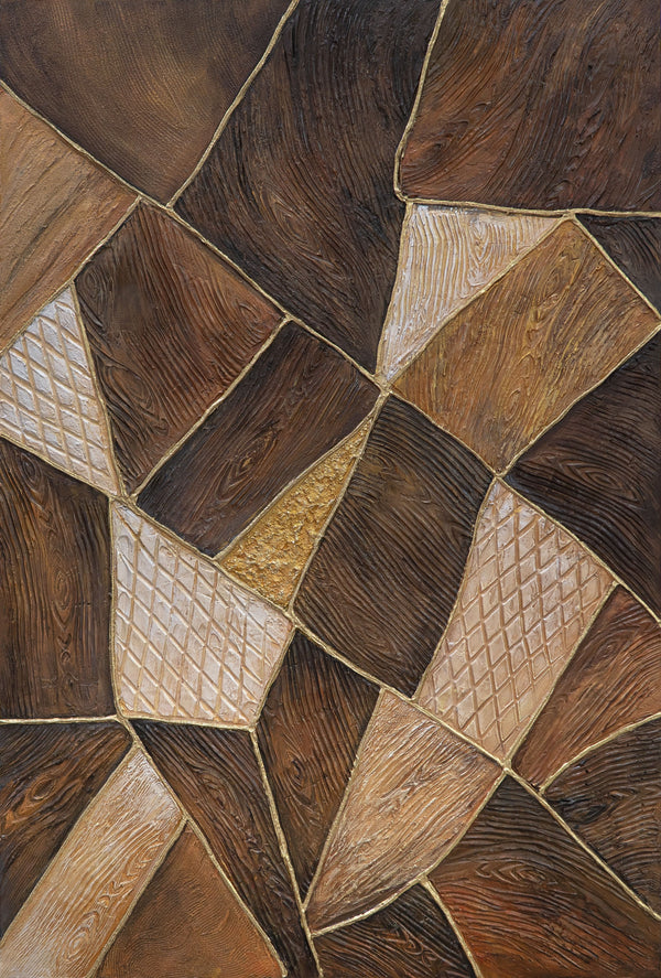 Cuadro abstracto «Geometría del oro» – Arte mural moderno con marco