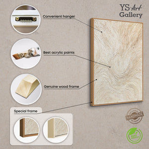 Cuadro enmarcado “Arroyo entre árboles” – Arte abstracto en tonos beige y crema