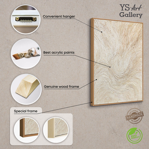 Cuadro enmarcado “Arroyo entre árboles” – Arte abstracto en tonos beige y crema