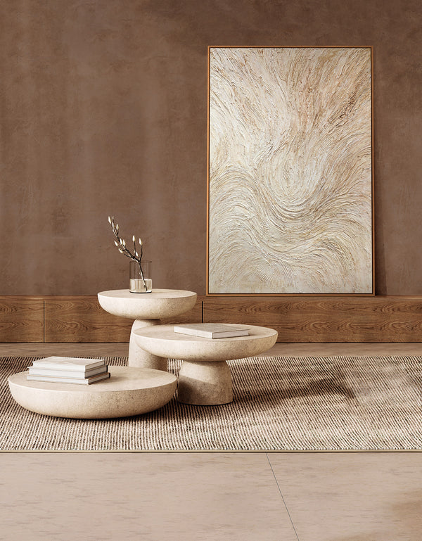 Cuadro enmarcado “Arroyo entre árboles” – Arte abstracto en tonos beige y crema