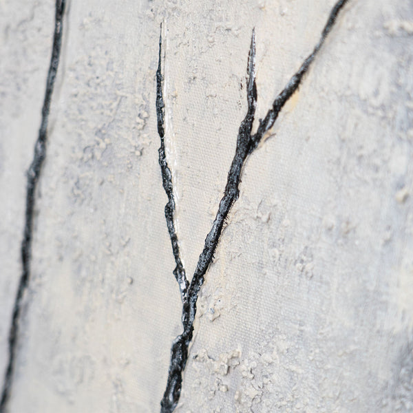 Cuadro acrílico pintado a mano con marco «Aliento de invierno» – Arte abstracto en blanco y negro