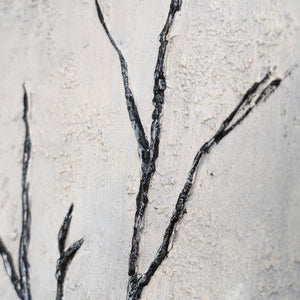 Cuadro acrílico pintado a mano con marco «Aliento de invierno» – Arte abstracto en blanco y negro