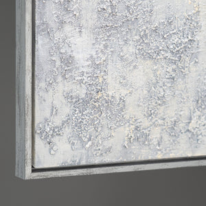 Cuadro acrílico pintado a mano con marco «Aliento de invierno» – Arte abstracto en blanco y negro