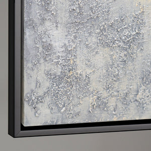 Cuadro acrílico pintado a mano con marco «Aliento de invierno» – Arte abstracto en blanco y negro