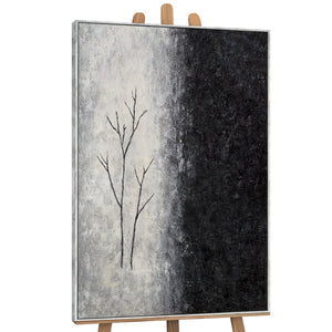 Cuadro acrílico pintado a mano con marco «Aliento de invierno» – Arte abstracto en blanco y negro