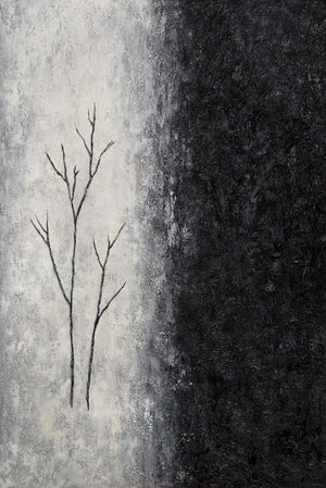 Cuadro acrílico pintado a mano con marco «Aliento de invierno» – Arte abstracto en blanco y negro