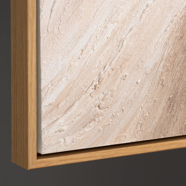 Abstraktes Gemälde im Rahmen für Wohnzimmer in Beigetönen „Wüstes Flüstern“