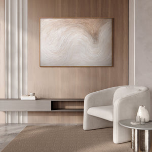 Cuadro abstracto en lienzo "Light Stream" en tonos naturales claros enmarcado.