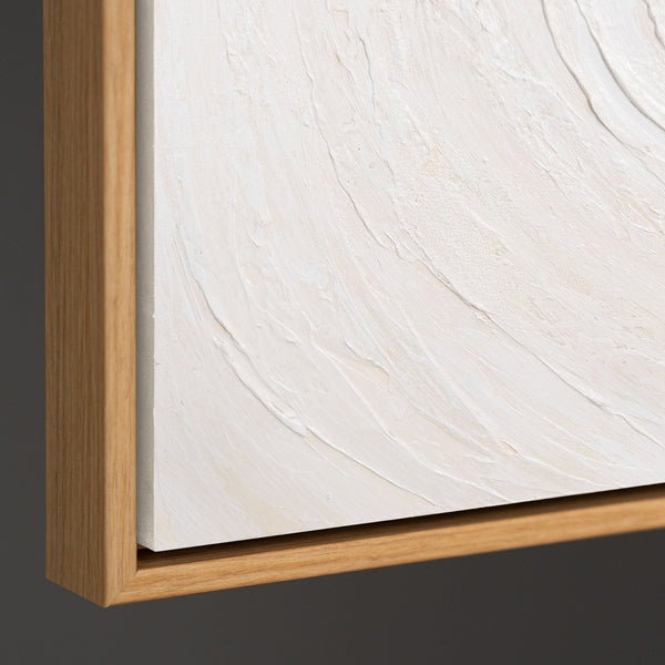 Cuadro abstracto en lienzo "Light Stream" en tonos naturales claros enmarcado.