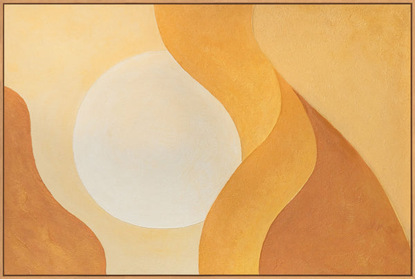 Arte abstracto tranquilo sobre lienzo enmarcado con luz "Abrazo del amanecer"