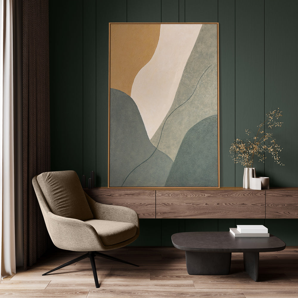 Pintura acrílica abstracta con marco «Línea Eterna» – Decoración de pared moderna en colores naturales