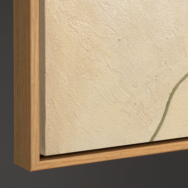 Abstraktes Acrylbild mit Rahmen „Sandweg“ – Moderne Wandkunst in Beige und Grün