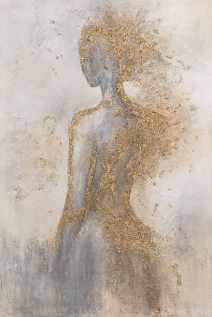 Obra de arte pintada a mano sobre lienzo “Aura Dorada” – Pinturas abstractas con marco