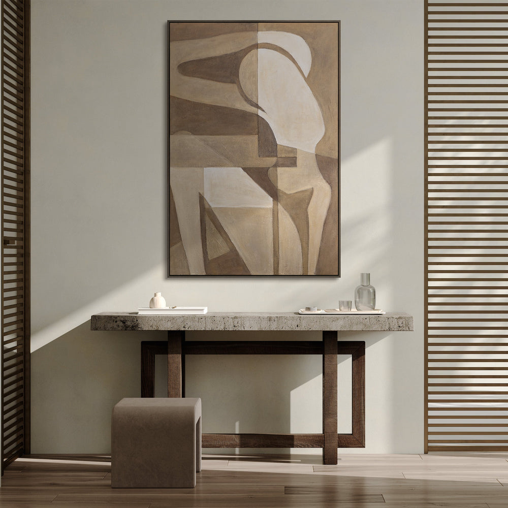 Lienzo enmarcado titulado “Ternura abstracta” – Pintura acrílica estructurada con figura