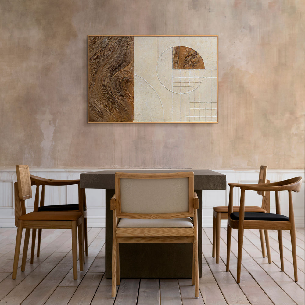 Cuadro abstracto «Líneas y círculos» – Arte geométrico mural con marco