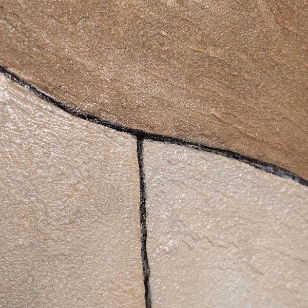 Pintura acrílica redonda «Ornamentos del Tiempo» – Arte estructural abstracto en tonos tierra