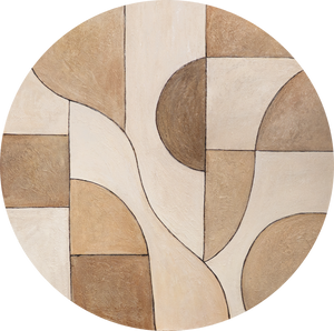 Pintura acrílica redonda «Ornamentos del Tiempo» – Arte estructural abstracto en tonos tierra