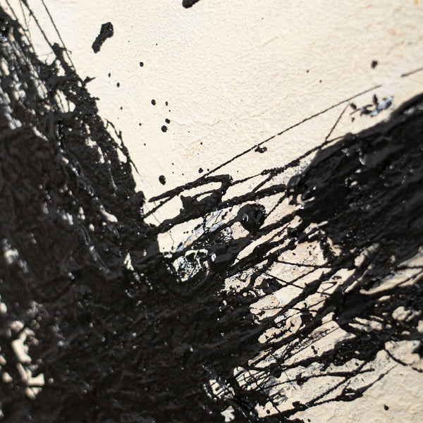 Lienzo enmarcado "El poder de la pincelada" – Arte abstracto pintado a mano en negro y beige