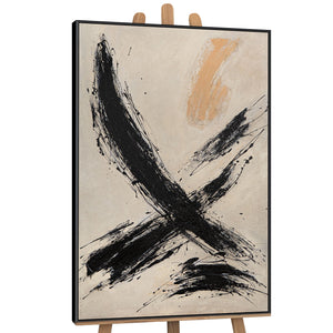 Lienzo enmarcado "El poder de la pincelada" – Arte abstracto pintado a mano en negro y beige