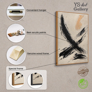 Lienzo enmarcado "El poder de la pincelada" – Arte abstracto pintado a mano en negro y beige