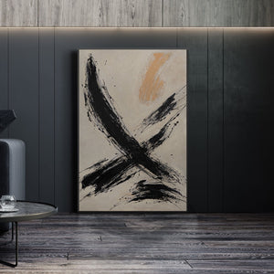 Lienzo enmarcado "El poder de la pincelada" – Arte abstracto pintado a mano en negro y beige