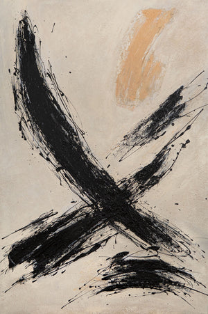 Lienzo enmarcado "El poder de la pincelada" – Arte abstracto pintado a mano en negro y beige