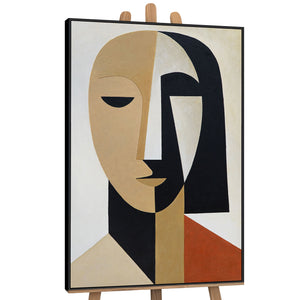 Cuadro acrílico pintado a mano con marco «Geometría del rostro» – Arte mural cubista sobre lienzo
