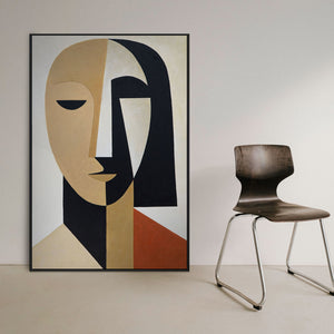 Cuadro acrílico pintado a mano con marco «Geometría del rostro» – Arte mural cubista sobre lienzo