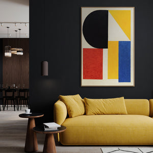 Pintura acrílica moderna con marco “Contrastes” – Formas geométricas abstractas sobre lienzo