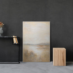 Cuadro moderno enmarcado "Mañana brumosa" – pintura acrílica texturizada sobre lienzo