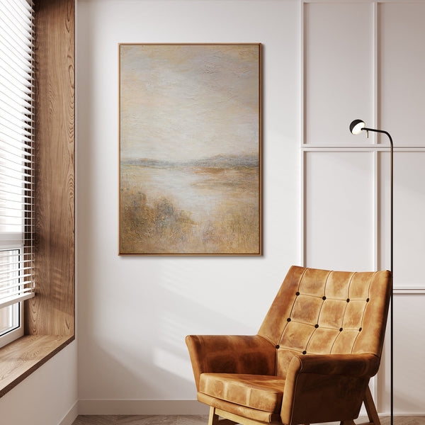 Cuadro moderno enmarcado "Mañana brumosa" – pintura acrílica texturizada sobre lienzo