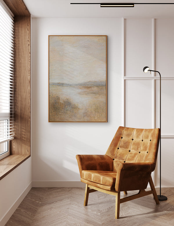 Cuadro moderno enmarcado "Mañana brumosa" – pintura acrílica texturizada sobre lienzo