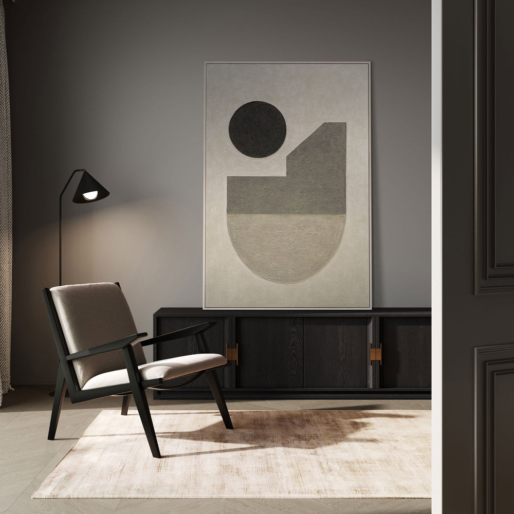 Arte mural geométrico “El silencio de la geometría” – Pintura acrílica minimalista pintada a mano