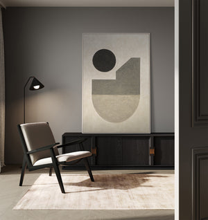 Arte mural geométrico “El silencio de la geometría” – Pintura acrílica minimalista pintada a mano