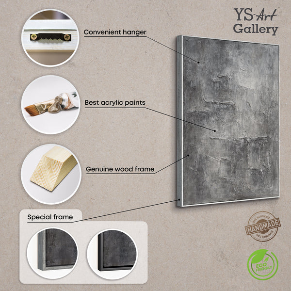 Lienzo enmarcado «Recuerdo de la piedra» – Pintura acrílica texturizada con aspecto de hormigón.