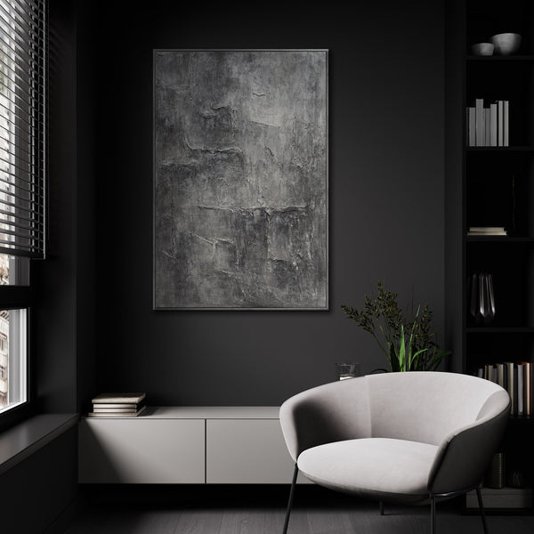 Lienzo enmarcado «Recuerdo de la piedra» – Pintura acrílica texturizada con aspecto de hormigón.