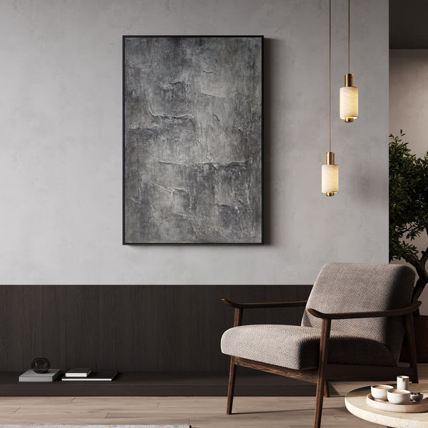 Lienzo enmarcado «Recuerdo de la piedra» – Pintura acrílica texturizada con aspecto de hormigón.