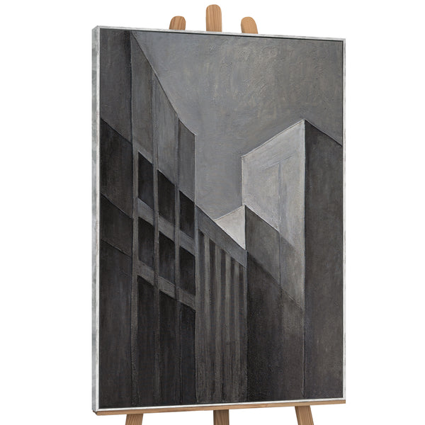 Cuadro abstracto enmarcado “Paisajes urbanos” – Pintura acrílica moderna en gris y negro