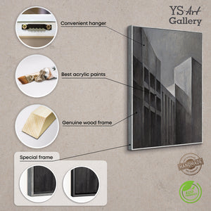 Cuadro abstracto enmarcado “Paisajes urbanos” – Pintura acrílica moderna en gris y negro