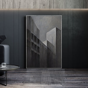Cuadro abstracto enmarcado “Paisajes urbanos” – Pintura acrílica moderna en gris y negro