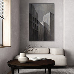 Cuadro abstracto enmarcado “Paisajes urbanos” – Pintura acrílica moderna en gris y negro