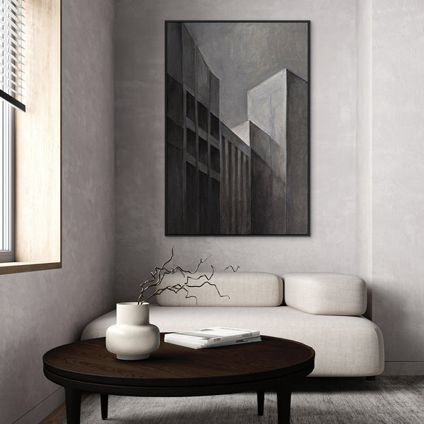 Cuadro abstracto enmarcado “Paisajes urbanos” – Pintura acrílica moderna en gris y negro
