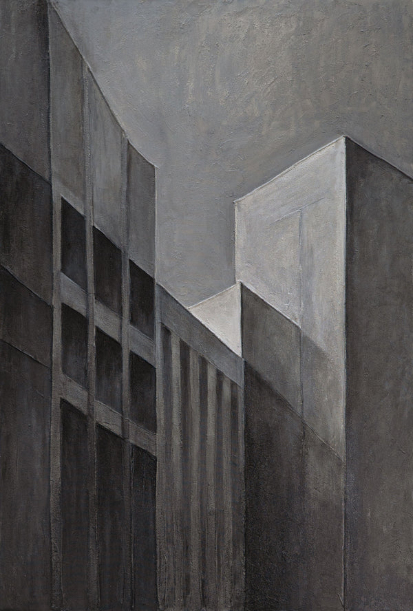 Cuadro abstracto enmarcado “Paisajes urbanos” – Pintura acrílica moderna en gris y negro